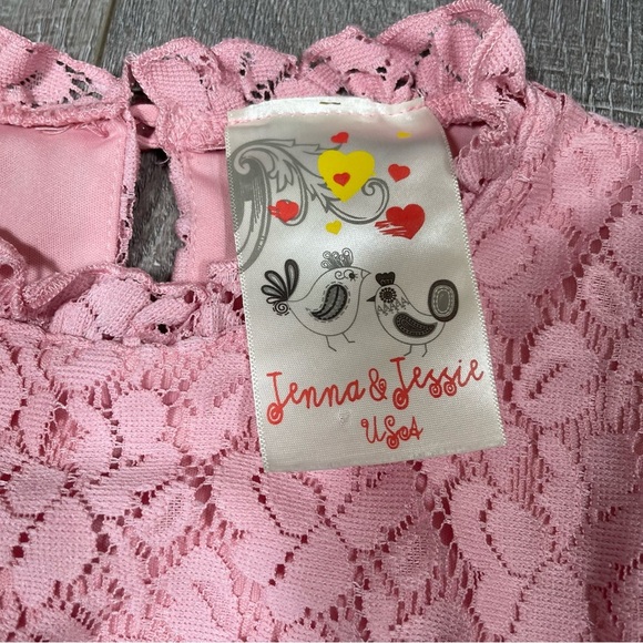 Jenna & Jessie Girls Pink Lace Dress with Belt size 10 - Picture 3 of 5